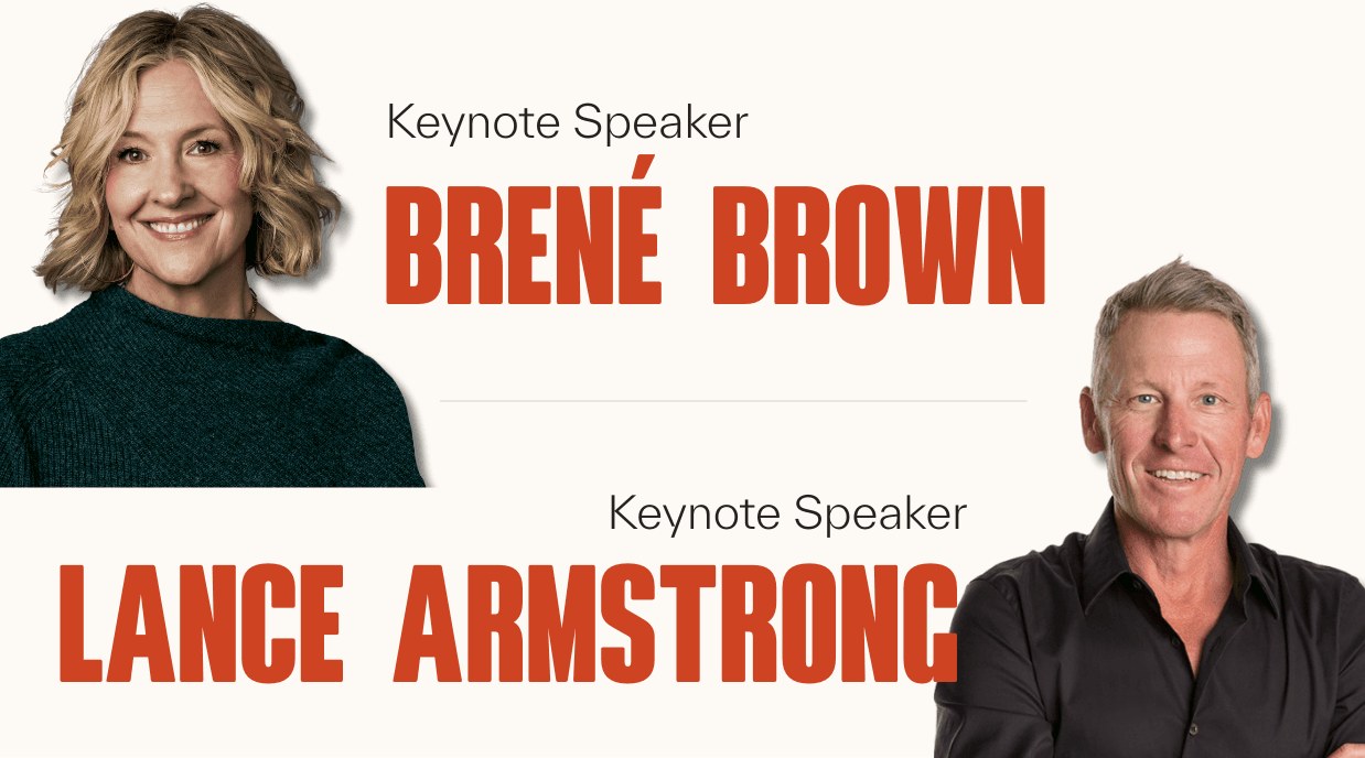 photo of a woman smiling with the text that says keynote speaker Brene Brown.